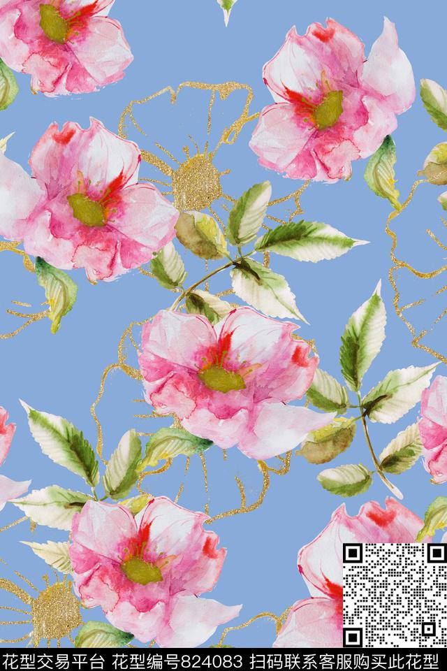 花卉大花花朵数码印花华亿平台下载（图片编号: 824083） - 瓦栏（Walan）