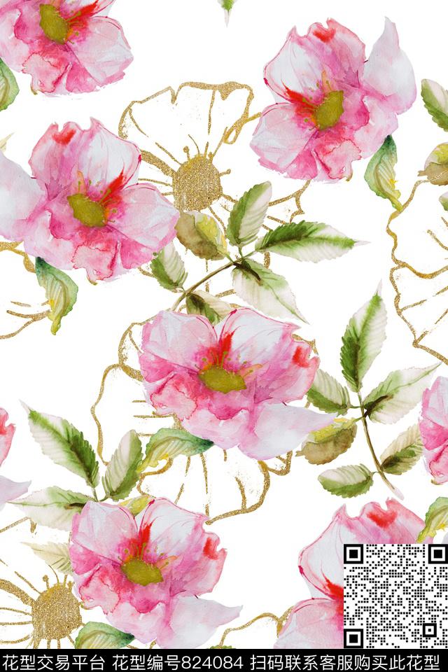 花卉大花花朵数码印花华亿平台下载（图片编号: 824084） - 瓦栏（Walan）