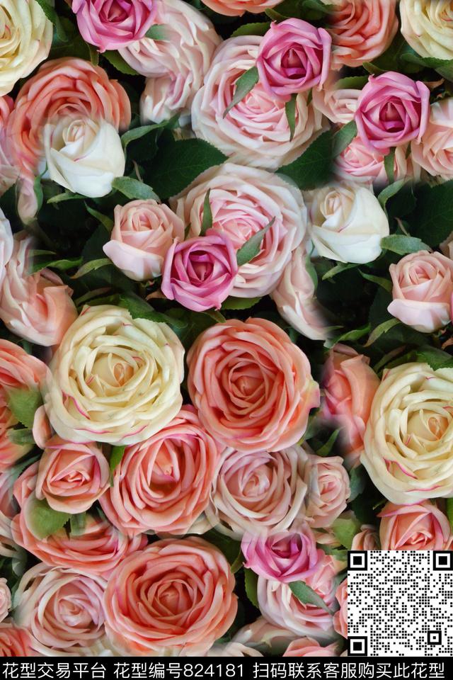 玫瑰花华亿平台花卉数码印花华亿平台下载（图片编号: 824181） - 瓦栏（Walan）