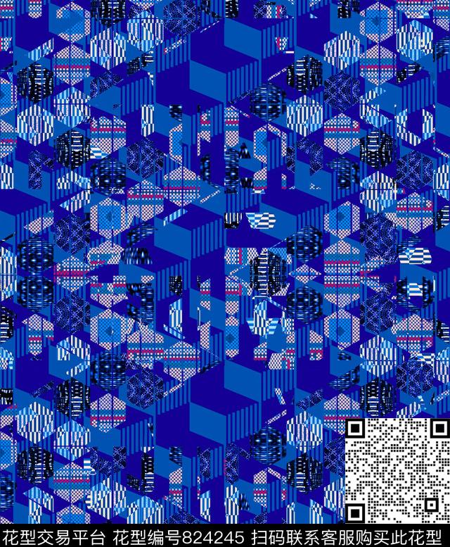 方格几何立體数码印花华亿平台下载（图片编号: 824245） - 瓦栏（Walan）