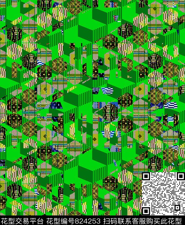 方格几何立體数码印花华亿平台下载（图片编号: 824253） - 瓦栏（Walan）