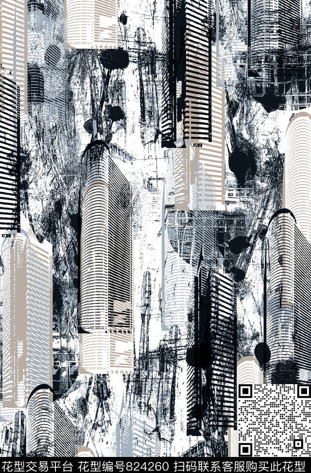 抽象纹理城市风景男装夹克华亿平台传统印花华亿平台下载（图片编号: 824260） - 瓦栏（Walan）