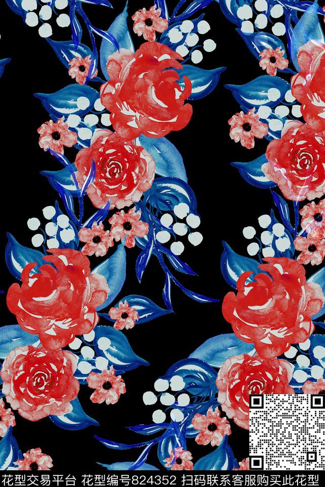 简洁大方大花休闲时尚数码印花华亿平台下载（图片编号: 824352） - 瓦栏（Walan）