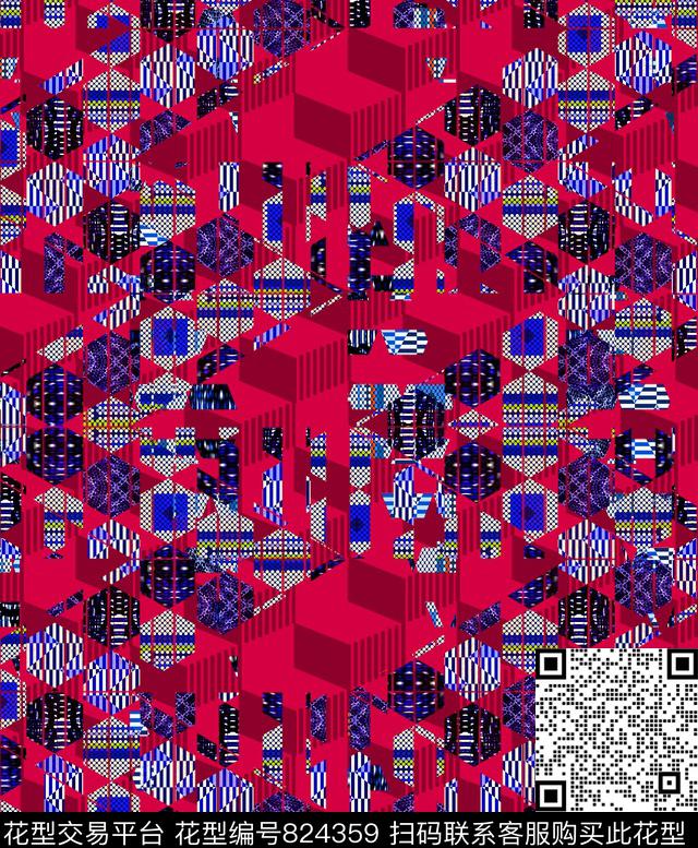 方格几何立體数码印花华亿平台下载（图片编号: 824359） - 瓦栏（Walan）