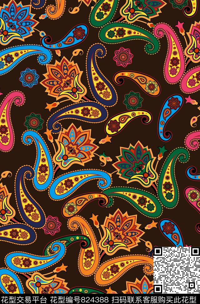 手绘抽象传统实色数码印花华亿平台下载（图片编号: 824388） - 瓦栏（Walan）