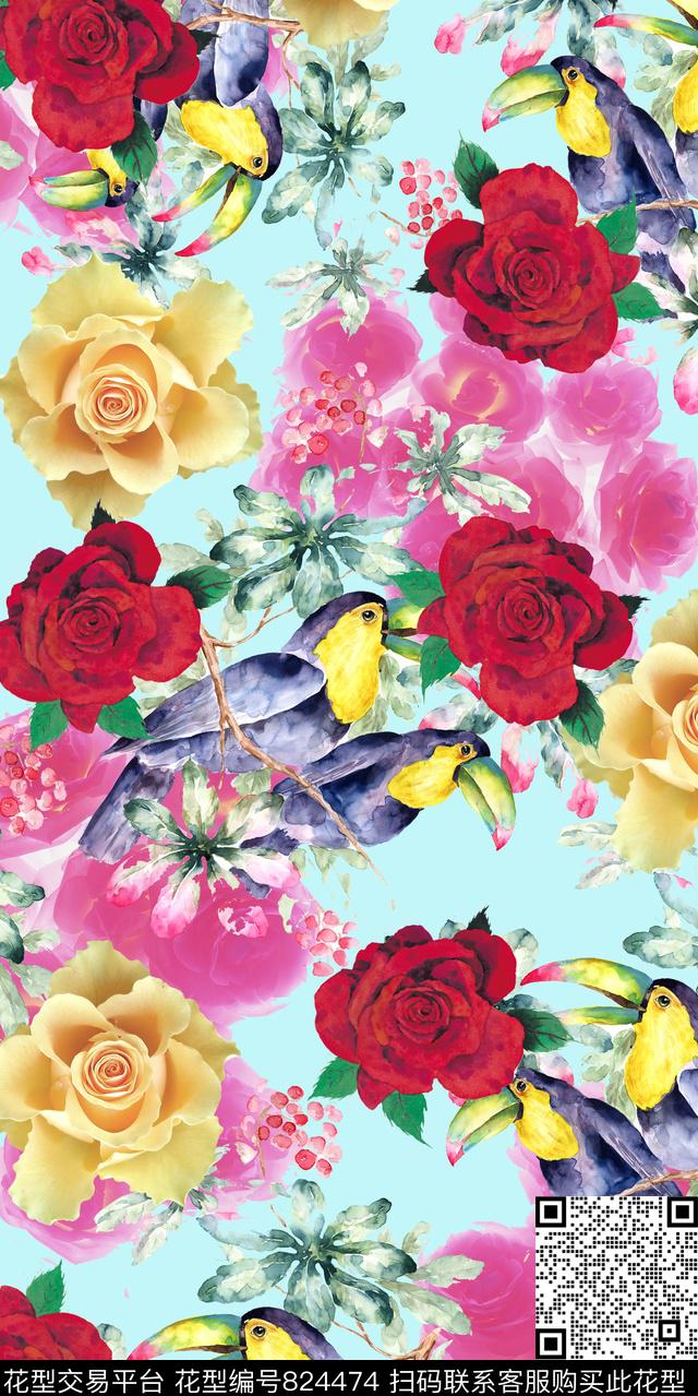 乱花三色堇牵牛花数码印花华亿平台下载（图片编号: 824474） - 瓦栏（Walan）