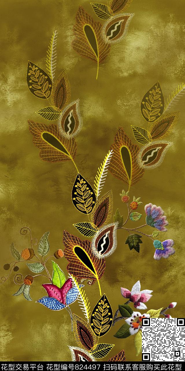 民族风花卉绣花数码印花华亿平台下载（图片编号: 824497） - 瓦栏（Walan）