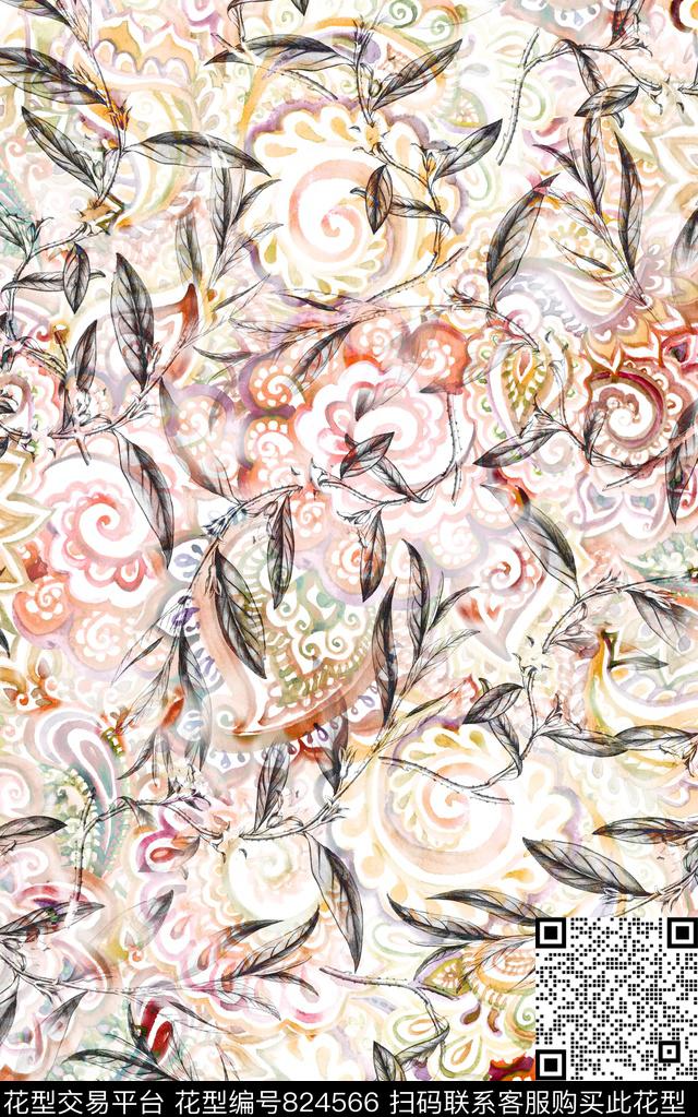 佩兹利花卉民族风数码印花华亿平台下载（图片编号: 824566） - 瓦栏（Walan）
