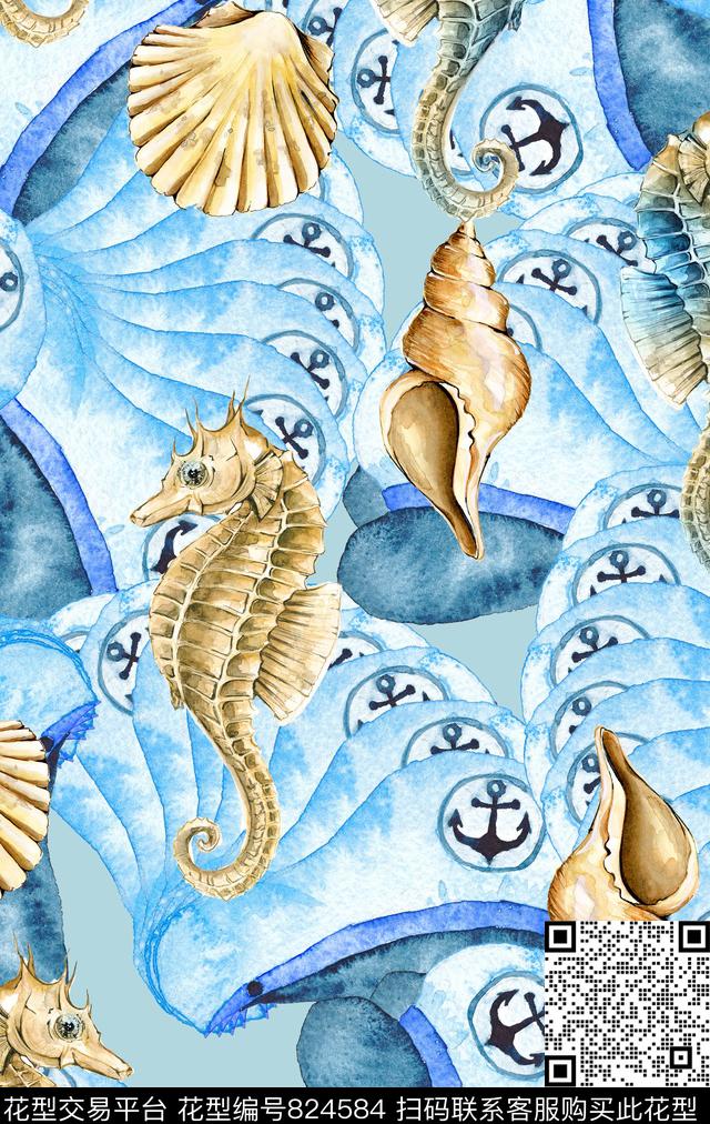 海马贝壳海螺数码印花华亿平台下载（图片编号: 824584） - 瓦栏（Walan）