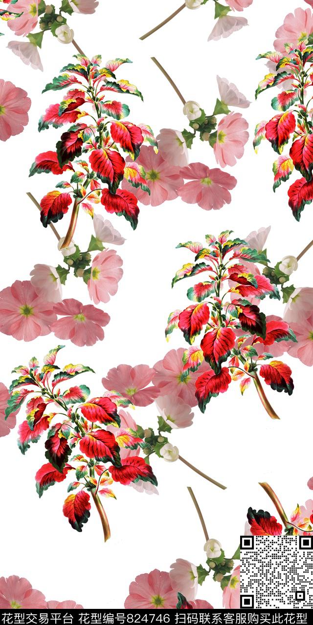 花卉三色堇樱花数码印花华亿平台下载（图片编号: 824746） - 瓦栏（Walan）