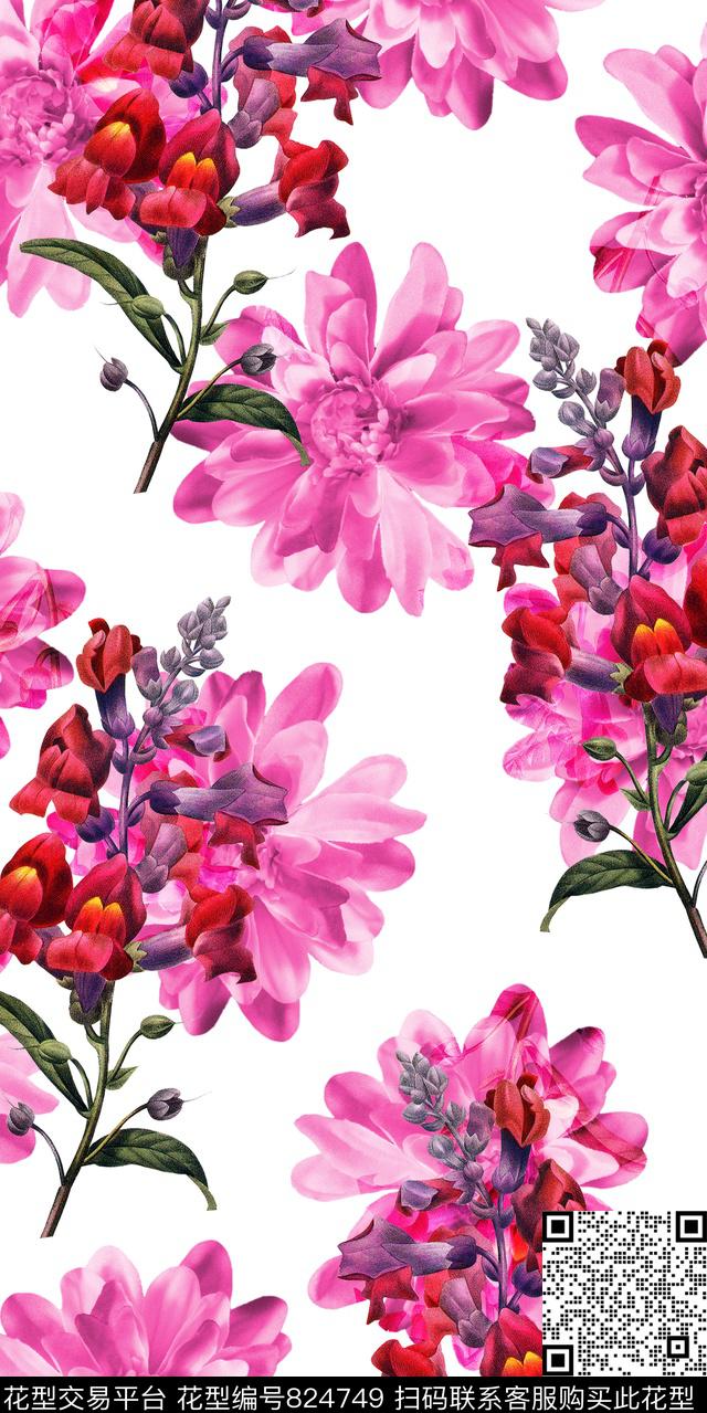 乱花花朵花卉数码印花华亿平台下载（图片编号: 824749） - 瓦栏（Walan）