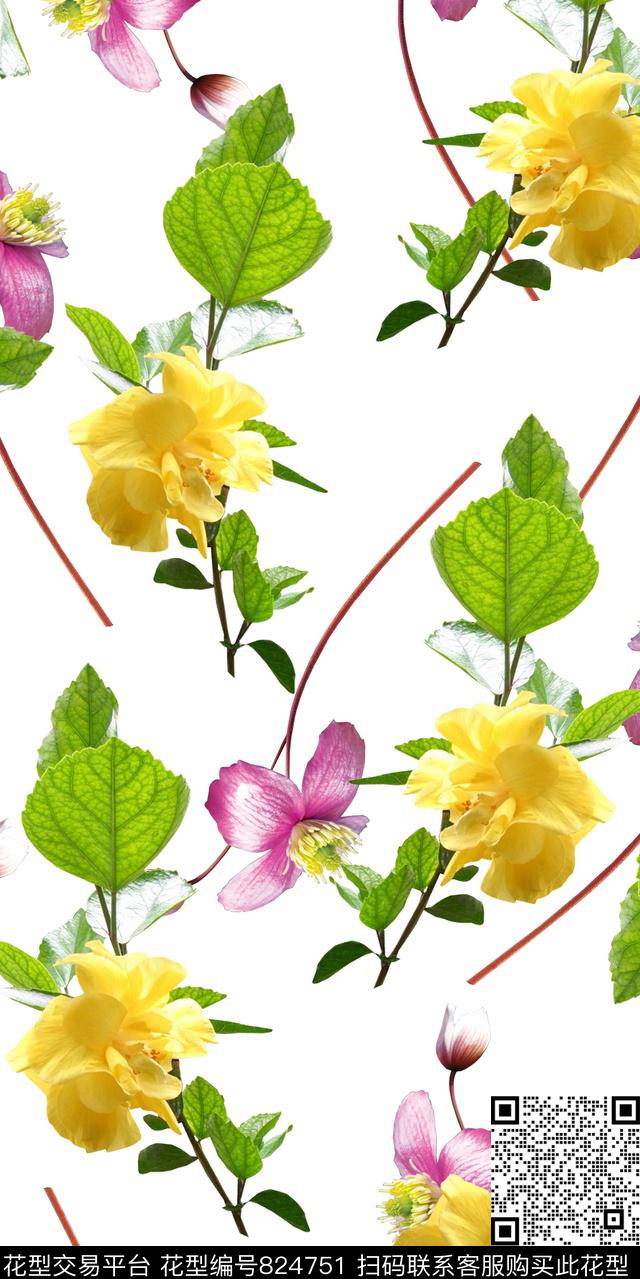 花卉满版散花小雏菊数码印花华亿平台下载（图片编号: 824751） - 瓦栏（Walan）