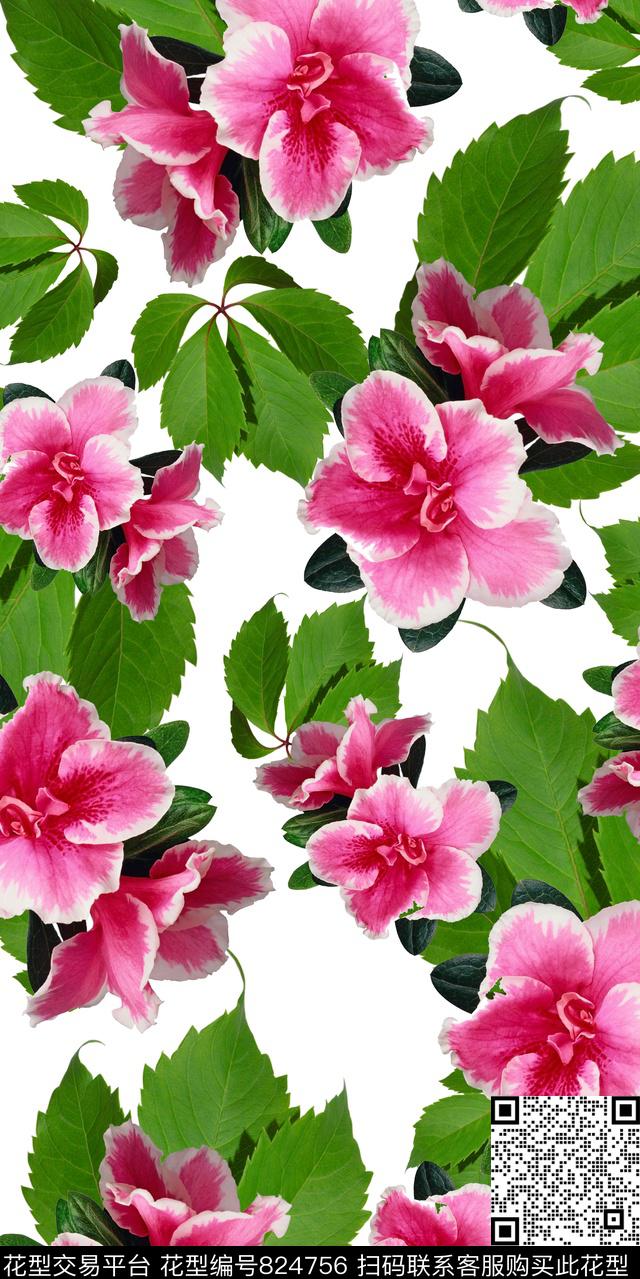 叶子牡丹乱花数码印花华亿平台下载（图片编号: 824756） - 瓦栏（Walan）