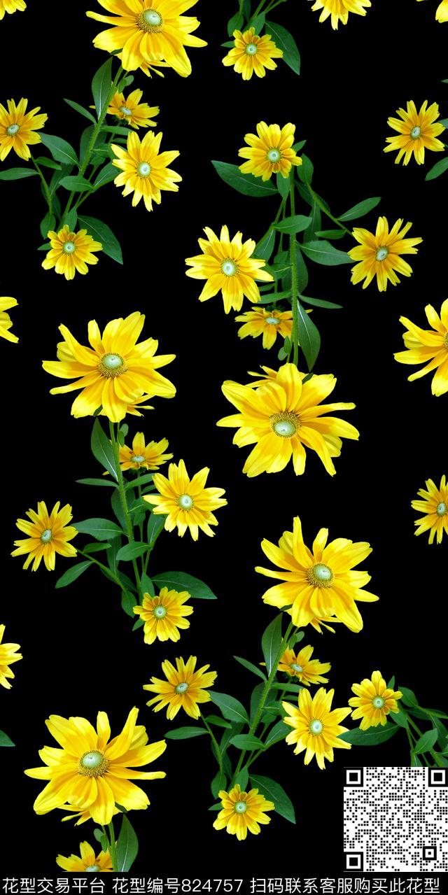 乱花菊花花朵数码印花华亿平台下载（图片编号: 824757） - 瓦栏（Walan）