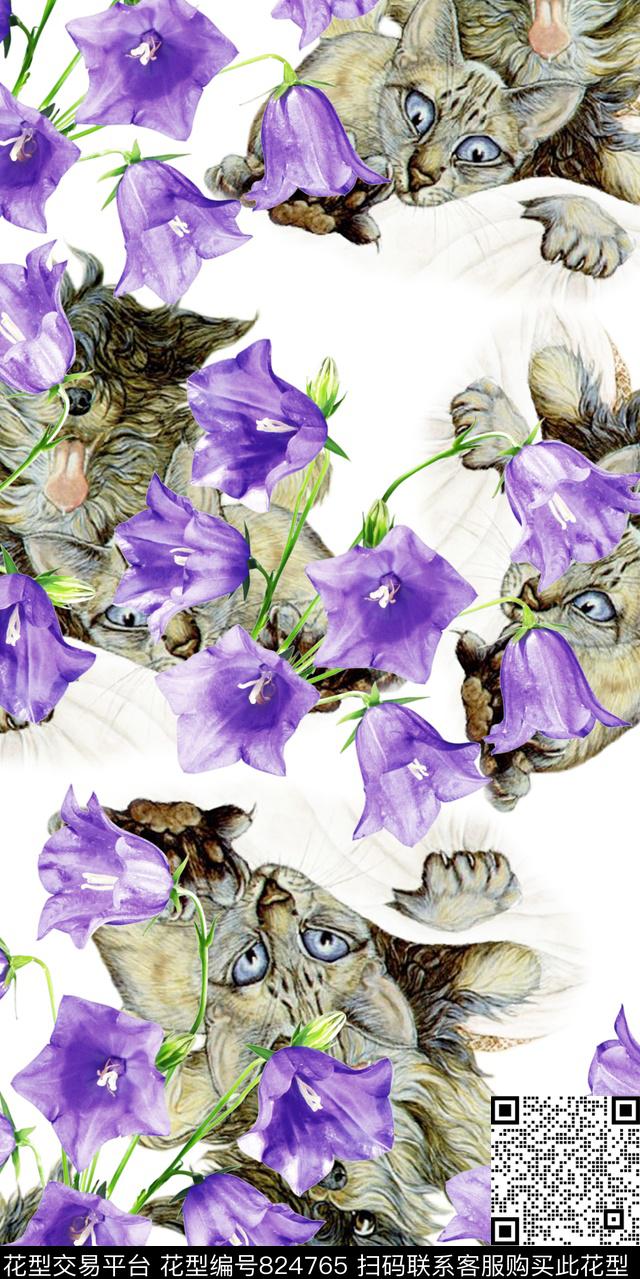 花卉牵牛花数码印花华亿平台下载（图片编号: 824765） - 瓦栏（Walan）