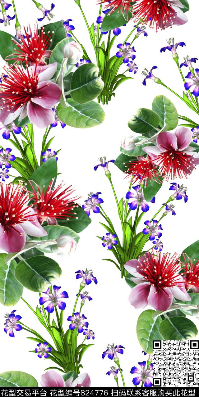花卉满版散花数码印花华亿平台下载（图片编号: 824776） - 瓦栏（Walan）