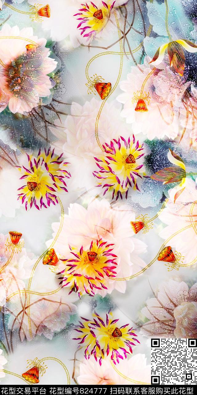 水彩花卉乱花碎花数码印花华亿平台下载（图片编号: 824777） - 瓦栏（Walan）