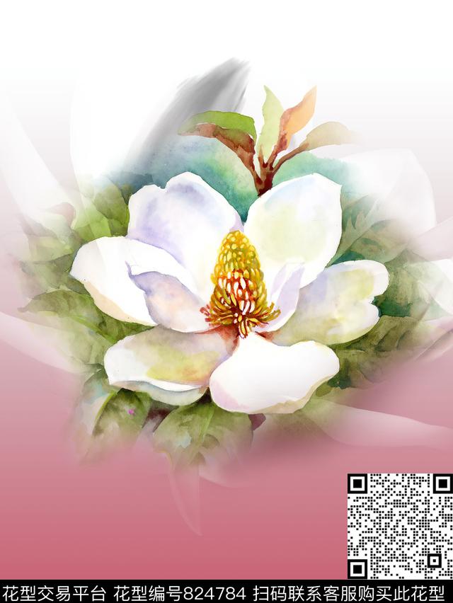 水彩花卉手绘数码印花华亿平台下载（图片编号: 824784） - 瓦栏（Walan）