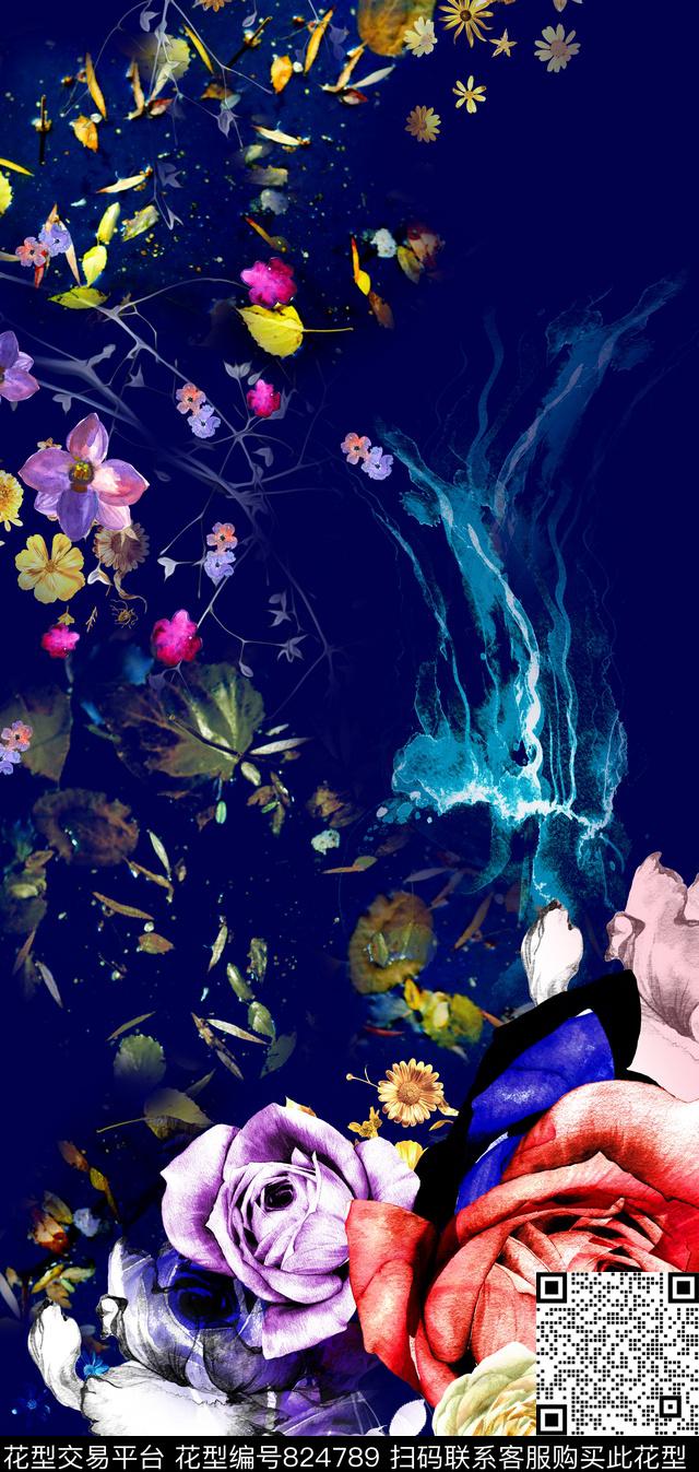水彩花卉抽象数码印花华亿平台下载（图片编号: 824789） - 瓦栏（Walan）