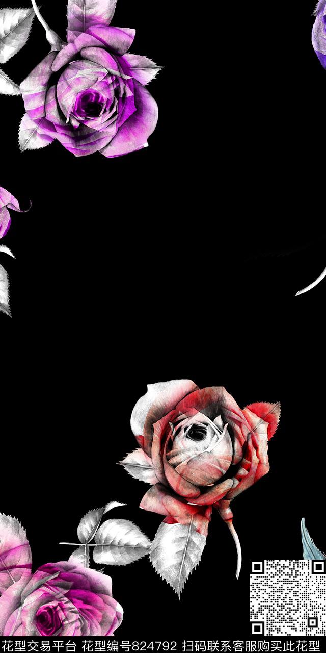 水彩手绘花卉数码印花华亿平台下载（图片编号: 824792） - 瓦栏（Walan）