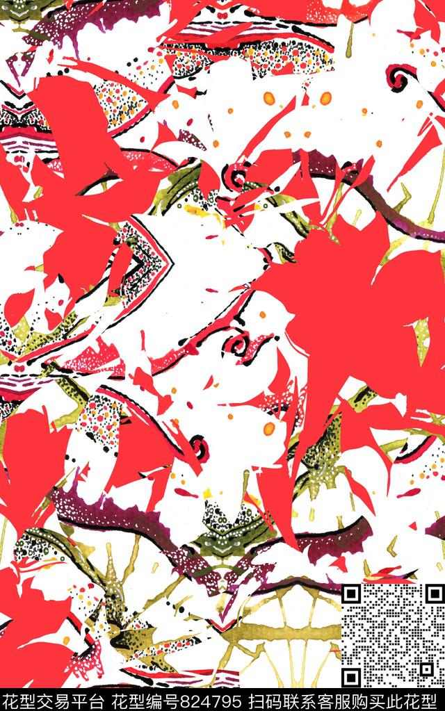 手绘肌理水彩传统印花华亿平台下载（图片编号: 824795） - 瓦栏（Walan）
