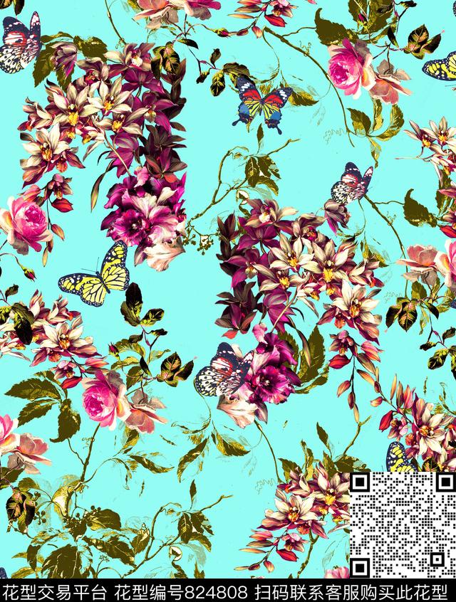 叶子昆虫花卉数码印花华亿平台下载（图片编号: 824808） - 瓦栏（Walan）