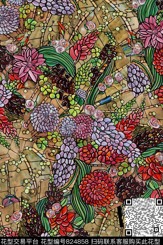 砖块地砖花卉数码印花华亿平台下载（图片编号: 824858） - 瓦栏（Walan）