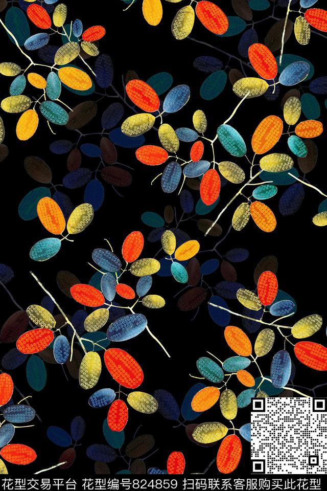 花卉叶子几何数码印花华亿平台下载（图片编号: 824859） - 瓦栏（Walan）