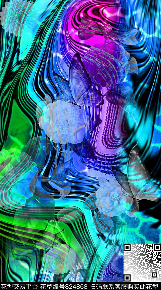 花卉抽象纹创意服装面料数码印花华亿平台下载（图片编号: 824868） - 瓦栏（Walan）