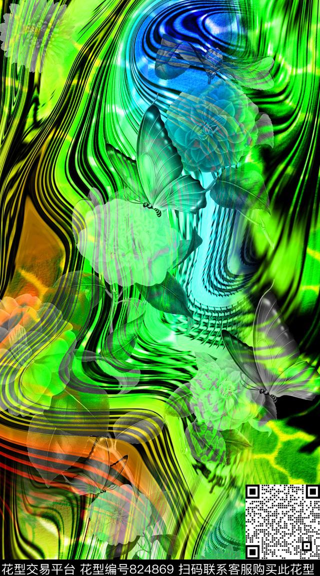 花卉抽象纹创意服装面料数码印花华亿平台下载（图片编号: 824869） - 瓦栏（Walan）