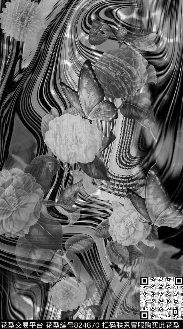 花卉抽象纹创意服装面料数码印花华亿平台下载（图片编号: 824870） - 瓦栏（Walan）