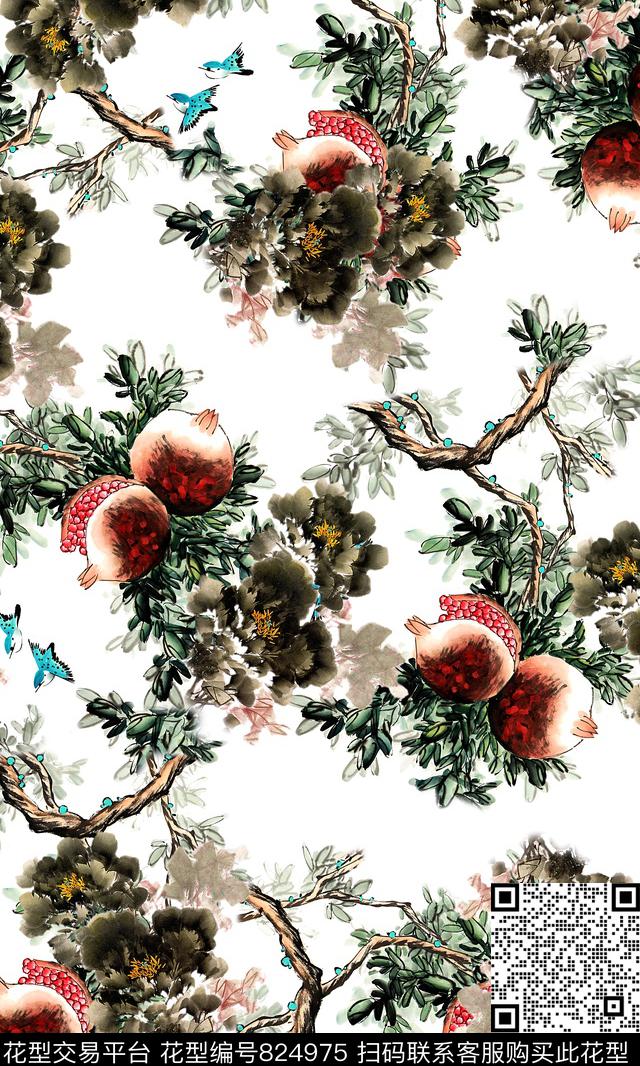 女装中国风花卉数码印花华亿平台下载（图片编号: 824975） - 瓦栏（Walan）