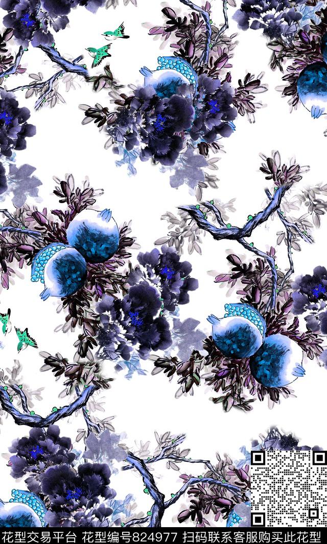 女装中国风花卉数码印花华亿平台下载（图片编号: 824977） - 瓦栏（Walan）
