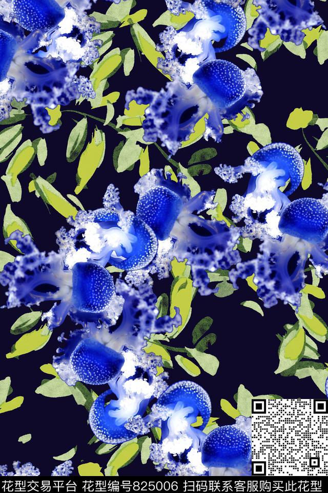 海洋生物水母水彩数码印花华亿平台下载（图片编号: 825006） - 瓦栏（Walan）