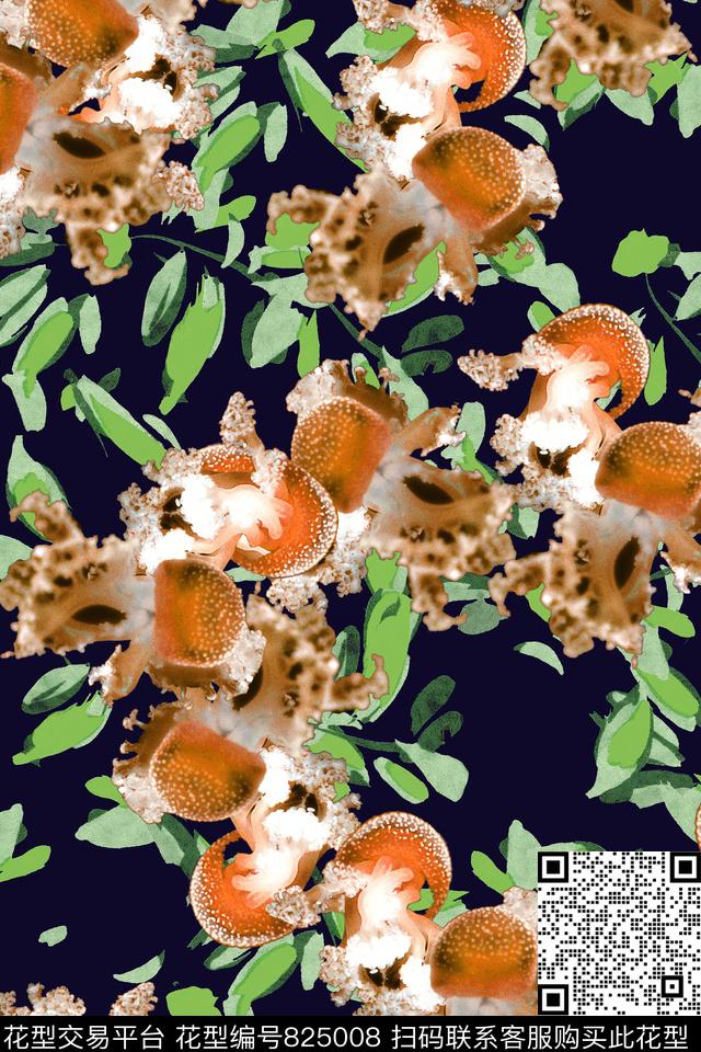 海洋生物水母水彩数码印花华亿平台下载（图片编号: 825008） - 瓦栏（Walan）