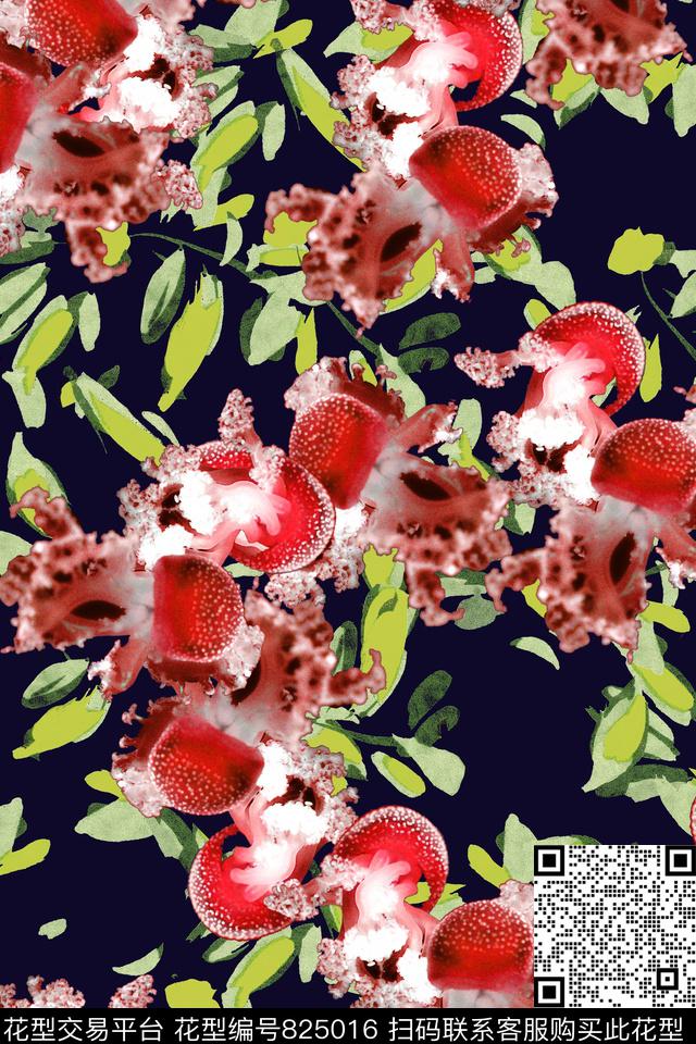 海洋生物水母水彩数码印花华亿平台下载（图片编号: 825016） - 瓦栏（Walan）