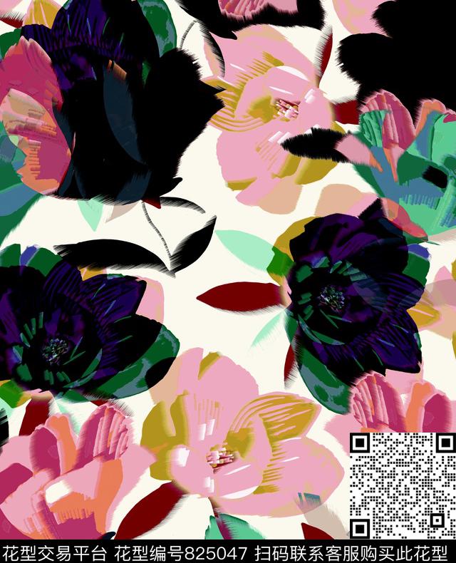 乱花大花花朵数码印花华亿平台下载（图片编号: 825047） - 瓦栏（Walan）