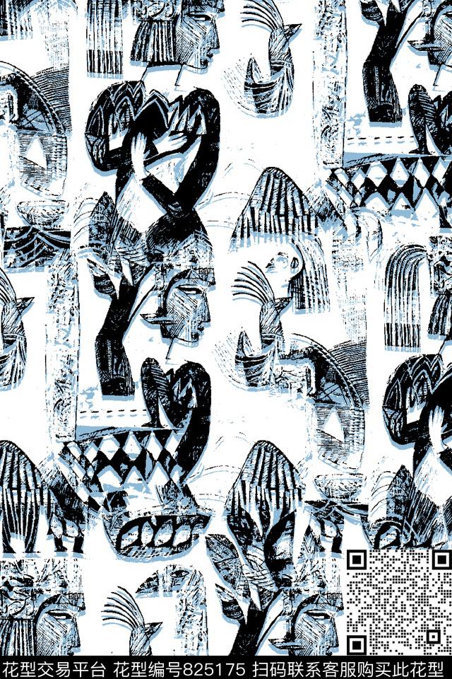 抽象纹理复古图案男装衬衫传统印花华亿平台下载（图片编号: 825175） - 瓦栏（Walan）