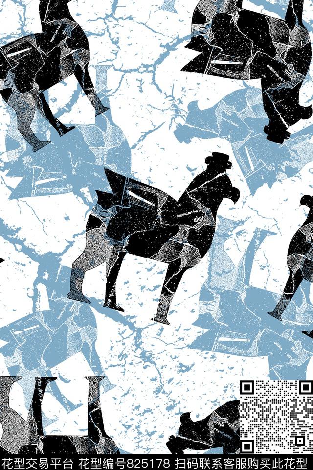 复古战马抽象纹理男装华亿平台传统印花华亿平台下载（图片编号: 825178） - 瓦栏（Walan）