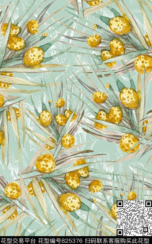 水果枝条手绘数码印花华亿平台下载（图片编号: 825376） - 瓦栏（Walan）