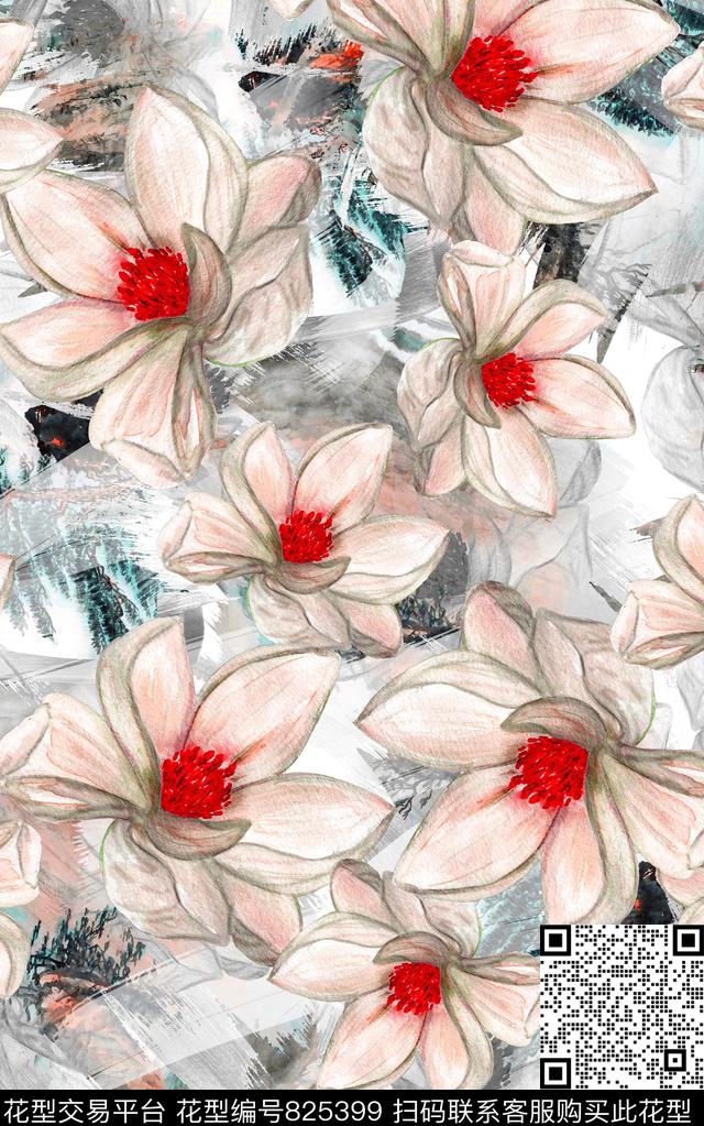 花卉水彩花朵数码印花华亿平台下载（图片编号: 825399） - 瓦栏（Walan）
