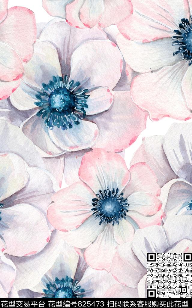 花卉花朵水彩数码印花华亿平台下载（图片编号: 825473） - 瓦栏（Walan）