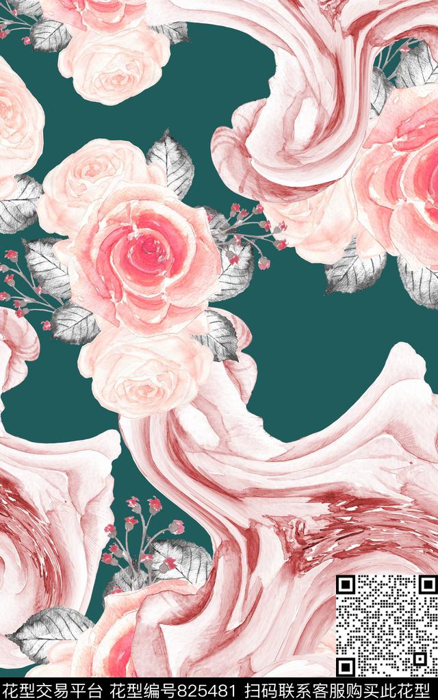 肌理纹理叶子水彩数码印花华亿平台下载（图片编号: 825481） - 瓦栏（Walan）