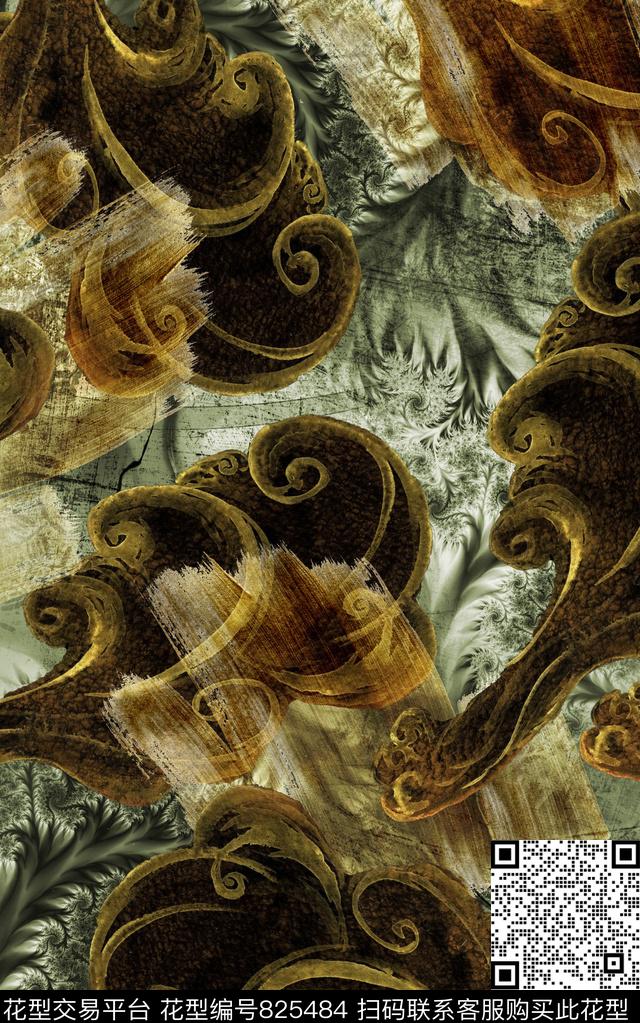 抽象笔触色彩数码印花华亿平台下载（图片编号: 825484） - 瓦栏（Walan）