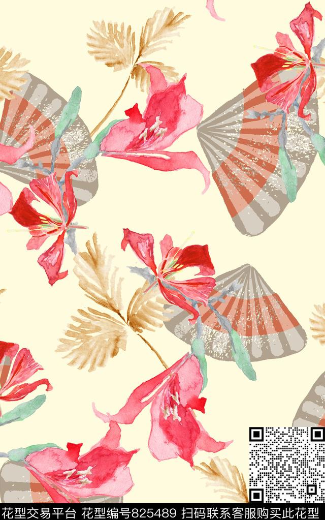 花朵叶子色块数码印花华亿平台下载（图片编号: 825489） - 瓦栏（Walan）