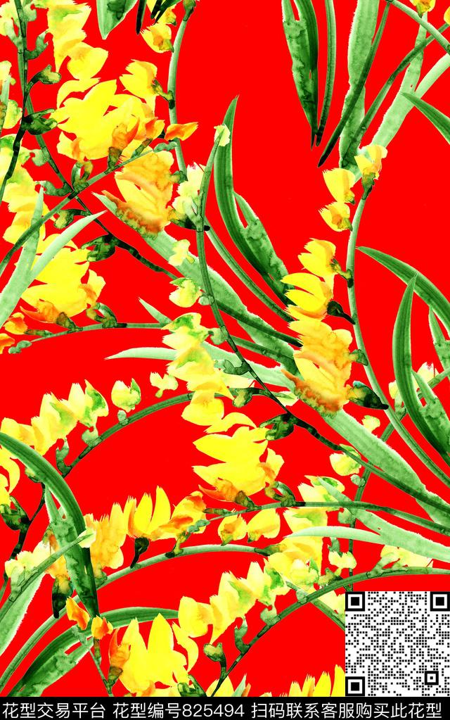 花朵花卉大红花数码印花华亿平台下载（图片编号: 825494） - 瓦栏（Walan）