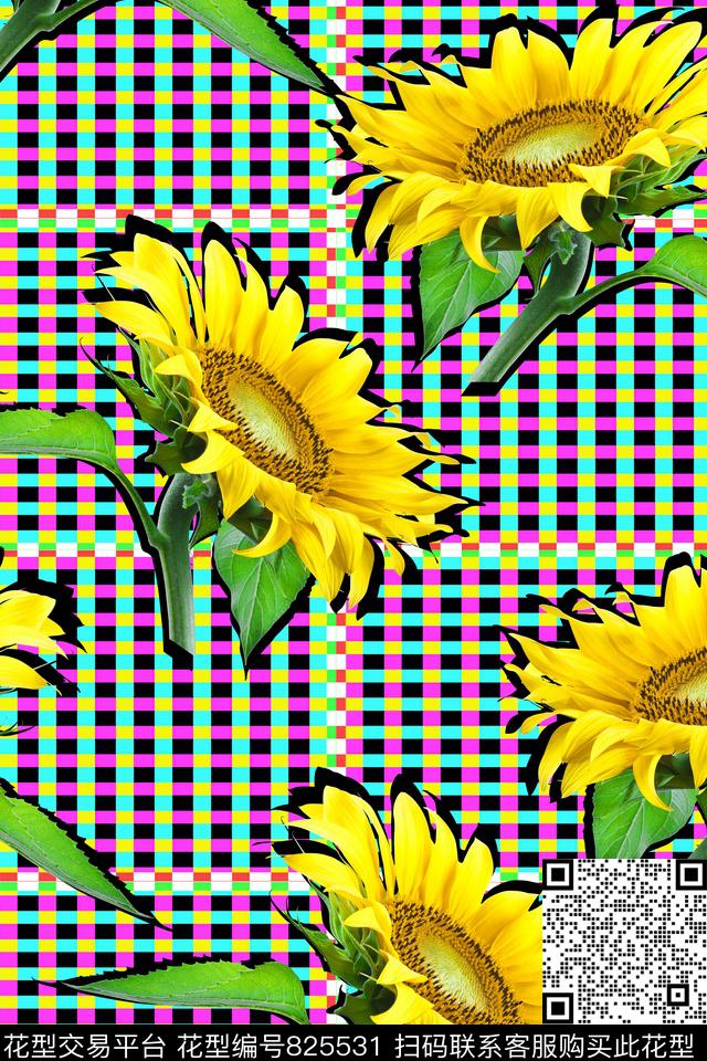 向日葵花卉清新春夏裙装华亿平台数码印花华亿平台下载（图片编号: 825531） - 瓦栏（Walan）
