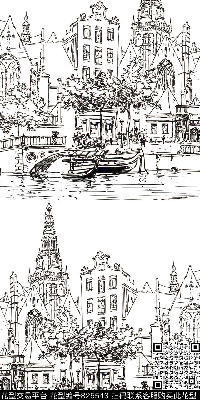 黑白时尚抽象传统印花华亿平台下载（图片编号: 825543） - 瓦栏（Walan）