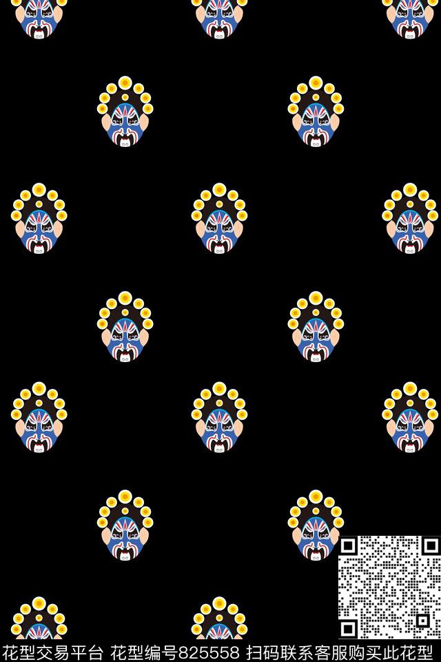 寸衫T恤脸谱传统印花华亿平台下载（图片编号: 825558） - 瓦栏（Walan）