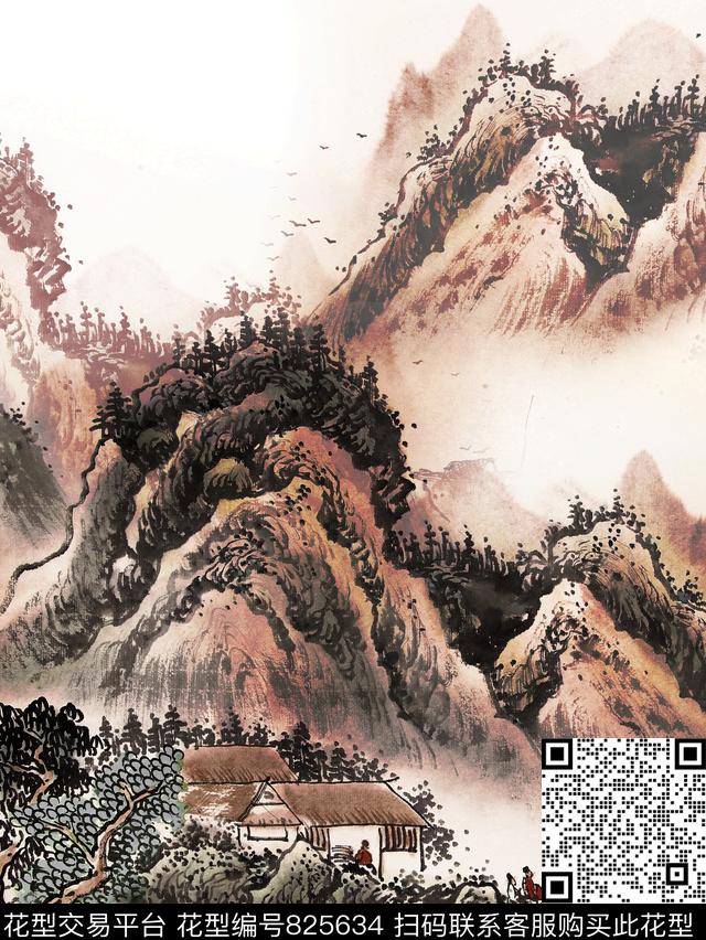 山水画国画肌理数码印花华亿平台下载（图片编号: 825634） - 瓦栏（Walan）